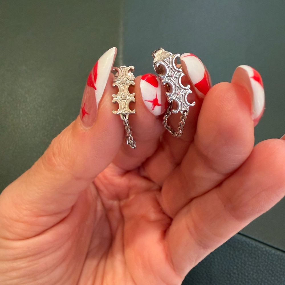 Celine silver earrings with chain hoop detail; worn 2x